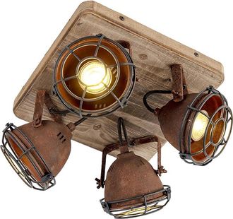 QAZQA Industrial Foco Inteligente Marr&oacute;n &Oacute;xido Con Madera Incl. 4 Gu10 Wifi - Gina Acero / Cuadrada Adecuado Para Led Max. 4 X 5 Watt - Qazqa