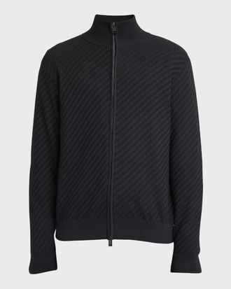 Brioni Men & apos;s Basketweave Stitch Full-Zip Sweater