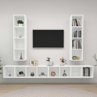 vidaXL Vidaxl - Muebles De Sal&oacute;n De Pared 4 Piezas Madera De Ingenier&iacute;a Blanco