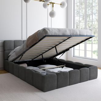 IDMarket Cama De Matrimonio Nuage Con Cabecero Acolchado Y Somier De Terciopelo Gris De 140 X 190 Cm