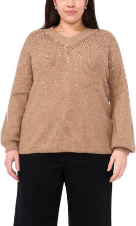 Vince Camuto Sequin Cotton Sweater in Taupe at Nordstrom, Size 1 X