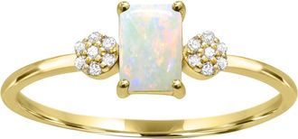 Diamond2Deal 10K Yellow Gold Ethiopian Opal and Diamond Engagement Ring ( 0.36Ct)