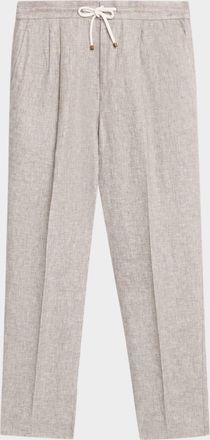 Brunello Cucinelli Men & apos;s Double-Pleated Linen Drawstring Pants
