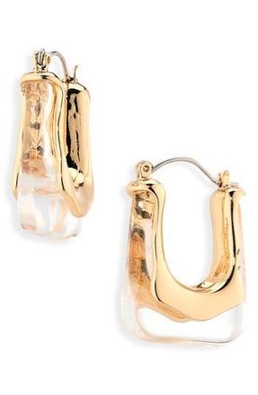 Cara Acrylic Geometric Hoop Earrings in Gold/Clear at Nordstrom Rack