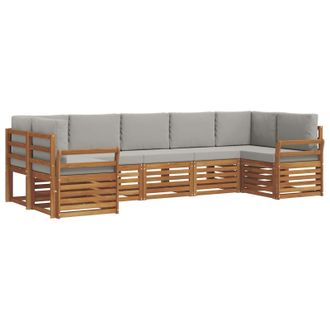 vidaXL Conjunto De Sof&aacute; Seccional Con Coj&iacute;n 7 Pcs Gris Natural Y Claro Vidaxl