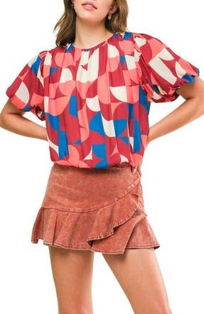Flying Tomato Geometric Print Short Sleeve Blouson Top in Burgundy at Nordstrom Rack, Size Medium