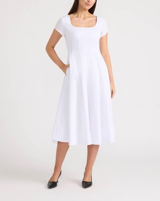 Ellen Tracy Womens Poplin Cap-Sleeve Paneled Dress