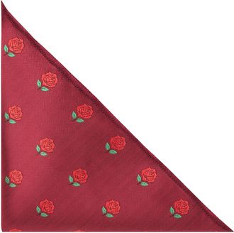 King & Priory Red Rose Burgundy Red Herringbone Embroidered Pocket Square, Handkerchief