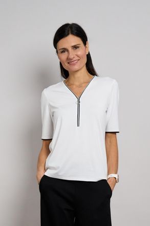 Seidel Moden V-Shirt SEIDEL MODEN, Damen, Gr. 34, wei&szlig;, Jersey, Obermaterial: 94% Viskose, 6% Elasthan, unifarben mit Farbeinsatz, tailliert h&uuml;ftbedeckend, tiefer 