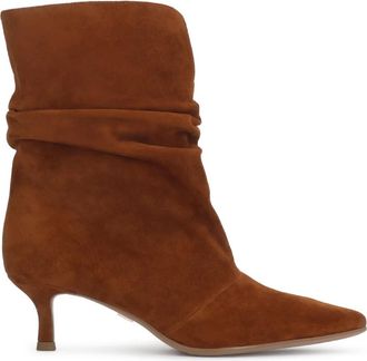 Kazar Bruine enkellaarsjes met gekreukeld bovenwerk - Dames - Laarzen met Hak - Bruin - 35 EU - Leer - Schoenen