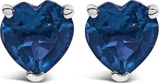 House of Brilliance 14K Gold 5MM Heart Cut Gemstone Solitaire Stud Earrings in Blue Sapphire | White at Nordstrom