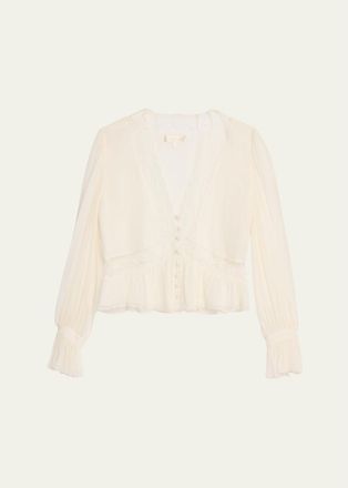 LoveShackFancy Thessira Lace-Trim Chiffon Blouse