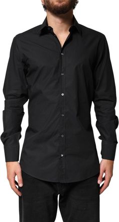Dolce & Gabbana Black Gold Cotton Men Dress Formal Shirt