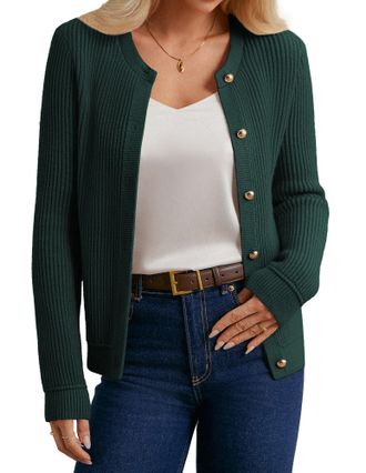 Grace Karin Cardigans for Women UK, Womens Crew Neck Long Sleeve Green Blazer, Office Work Knit Jackets S Green