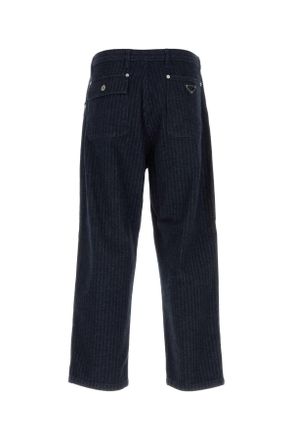 Prada Mens Embroidered Denim Jeans Blu Exterior: Cotton