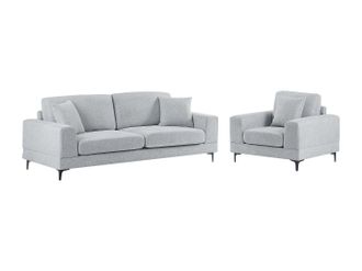 Vente-Unique Sof&aacute; de 3 plazas y sill&oacute;n en tela texturizada gris claro JAMOLO