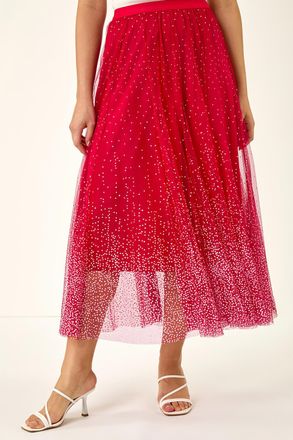 Roman Polka Dot Print Elasticated Mesh Skirt