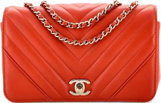 Chanel Borsa a tracolla Statement mini con battente in pelle di vitello - Arancione