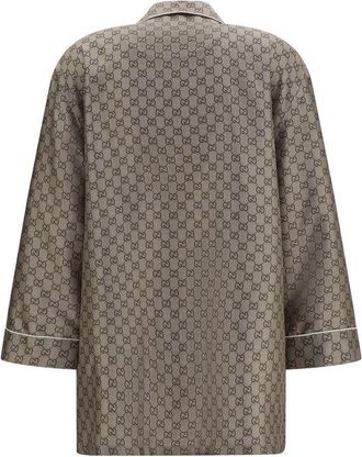 Gucci Womens Beige Silk Dress Shirt