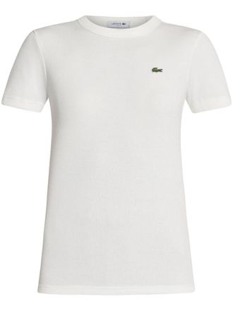 Lacoste ribbed logo-patch T-shirt - women - Cotton - 38 - White