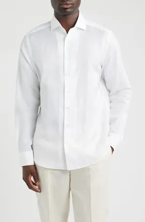 Emanuel Berg Modern Fit White Cotton & Linen Dress Shirt at Nordstrom, Size 42