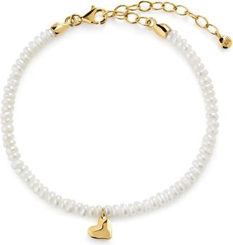 Monica Vinader Bracciale in perle con pendente a cuore - Oro