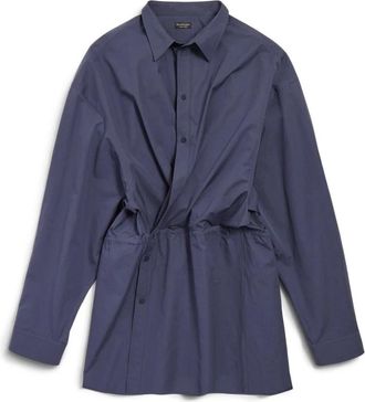 Balenciaga Asymmetrische Minihemdjurk met Plooi - Dames - Shirt Kleedjes - Blauw - XS - Katoen - Kleedjes