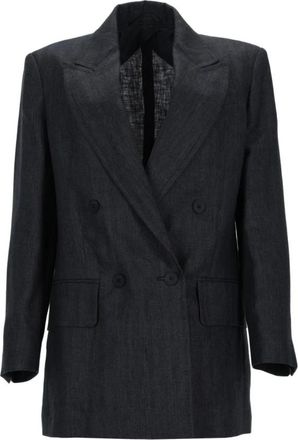 Max Mara Olimpia Double-Breasted Blazer - Dames - Blazers - Zwart - S - Linnen - Jassen