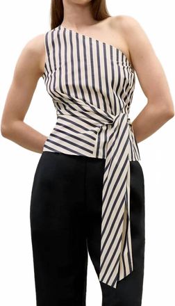 Rebecca Taylor Isla One Shoulder Poplin Top In Cream Stripe