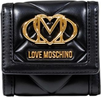 Love Moschino Accessoires, Dames, Zwart, ONE Size, Zwarte knoopportemonnee met vakken