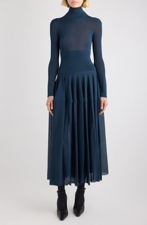 Alaia Long Sleeve Peplum Midi Dress in Marine at Nordstrom, Size 10 Us
