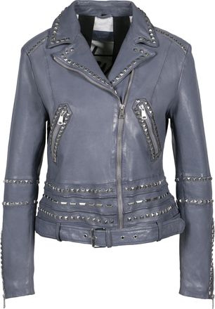 Freaky Nation Lederjacke FREAKY NATION Ms.Strass-FN, Damen, Gr. M (38), grau, Oberstoff: 100% Leder; Futter: 100% Baumwolle, normal, Jacken Lederjacke