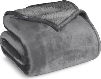 Bare Home Reversible Plush Fleece Throw Blanket in Grey/grey at Nordstrom