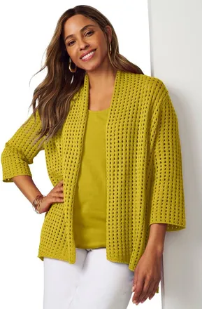 Jessica London Crochet Cardigan in Golden Citrus at Nordstrom, Size Medium