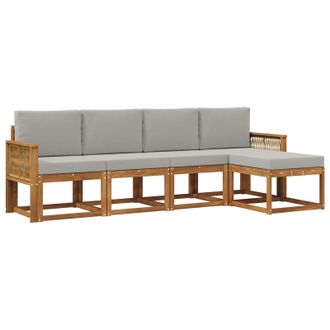 vidaXL Conjunto De Sof&aacute;s De Exterior 5 Pcs Natural Y Gris Claro Vidaxl