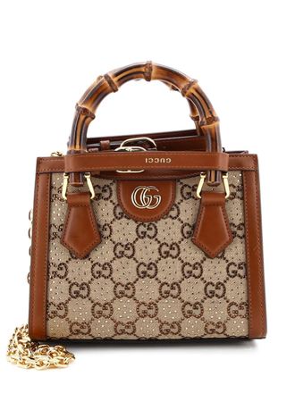 Gucci Diana NM Bamboo Handle Crystal Embellished GG Canvas Mini tote bag - Marrone