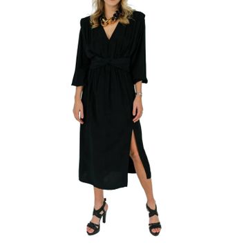 Scotch & Soda Draped Midi Bdress In Black