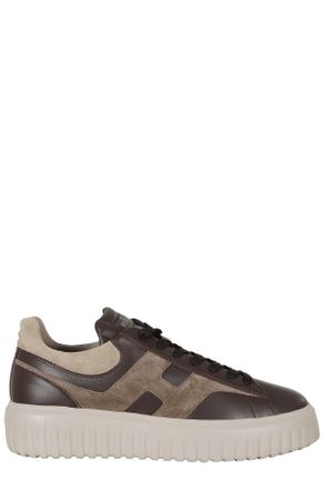 Hogan Brown H Stripes Smooth Leather Suede Rubber Sole Sneakers