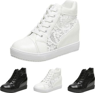 Generic Women Wedges Sneakers Ankle High Platform Walking Shoes Hidden Heels Chunky Wedge Lace Up High Top Sneaker Womens Dressy Heeled Boots Casual Fashion B