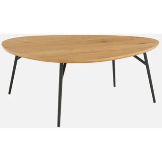 Sweeek Tavolino ovale con gambe in metallo nero e effetto rovere