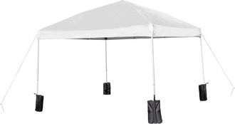 Flash Furniture 10x10 White Event Straight Leg Canopy Tent with Sandbags and Wheeled Case