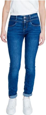 Street One Blauwe Effen Rits Knoop Jeans Vrouwen - Dames - Skinny Jeans - Blauw - W26 L30 - Katoen - Jeans
