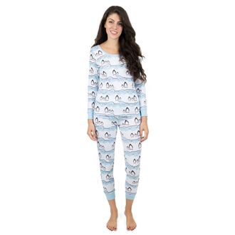 Leveret Christmas Womens Two Piece Cotton Pajamas Penguin