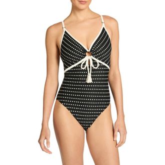 Robin Piccone Millie Ring One-Piece Swimsuit in Black/Ecru at Nordstrom, Size 12