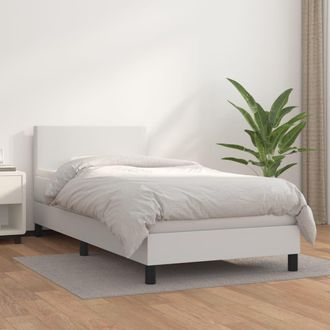vidaXL Vidaxl - Cama Box Spring Con Colch&oacute;n Cuero Sint&eacute;tico Blanco 100x200 Cm