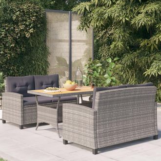 vidaXL Set De Comedor Jard&iacute;n 3 Piezas Con Cojines Rat&aacute;n Sint&eacute;tico Gris Vidaxl