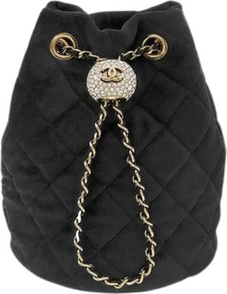 Chanel Pre-owned Quilted Velvet Bucket Bag - Dames - Vintage Tas - Zwart - ONE Size - Leer - Vintage