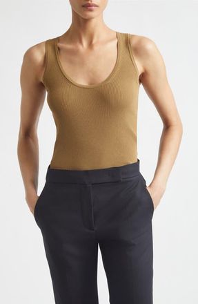 Max Mara Scoop Neck Ribbed Sweater Tank in Kaki at Nordstrom, Size X-Small