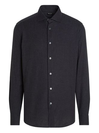 Ermenegildo Zegna check point-collar shirt - men - Cashmere/Cotton - M - Black