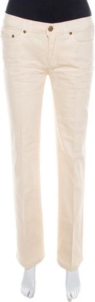 Roberto Cavalli Cream Cotton Denim Crinkled Effect Jeans